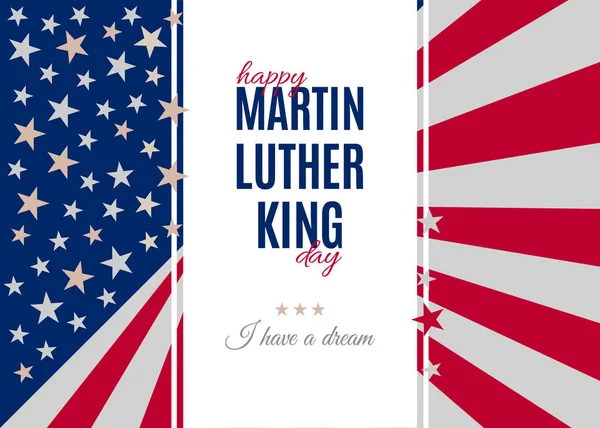 Mutlu Martin Luther King günü afiş, poster ya da tebrik kartı. Beyaz dikey afiş izole metin. Amerikan bayrağı arka plan soyut. Vektör çizim