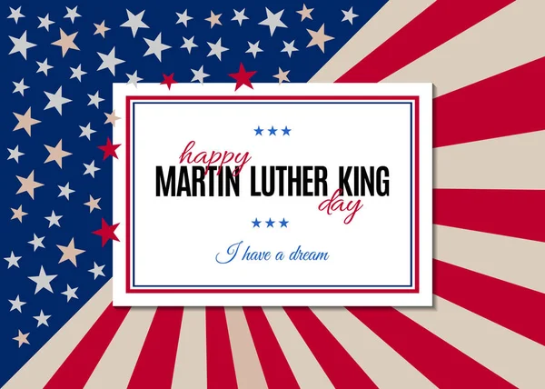 幸せなマーティン ルーサー キングの日のプラカード ポスターやグリーティング カード 白い水平バナーに分離されたテキスト アメリカの国旗の背景を抽象化します ベクトル図 — ストックベクタ
