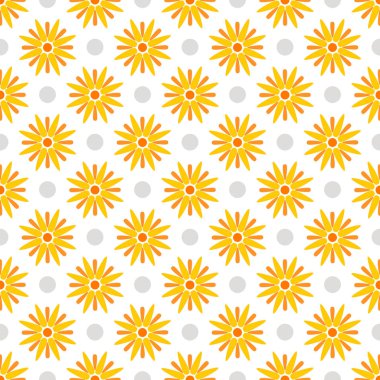 Sarı çiçekli yaz polka dot seamless modeli. Çiçek arka plan. Vektör çizim