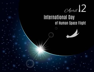 Günün uluslararası insan space flight başlık sayfası veya poster tasarımınız için. Vektör çizim