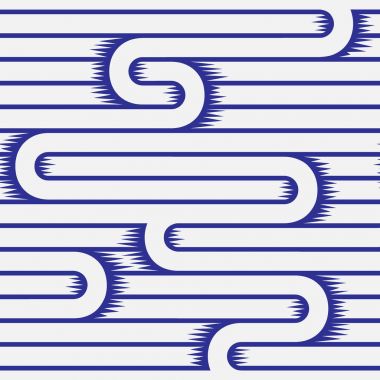 Soyut geometri eğrileri ile hafif seamless modeli çıkardı. Tek renkli çizgi doku beyaz ve mavi arka plan. Vektör çizim