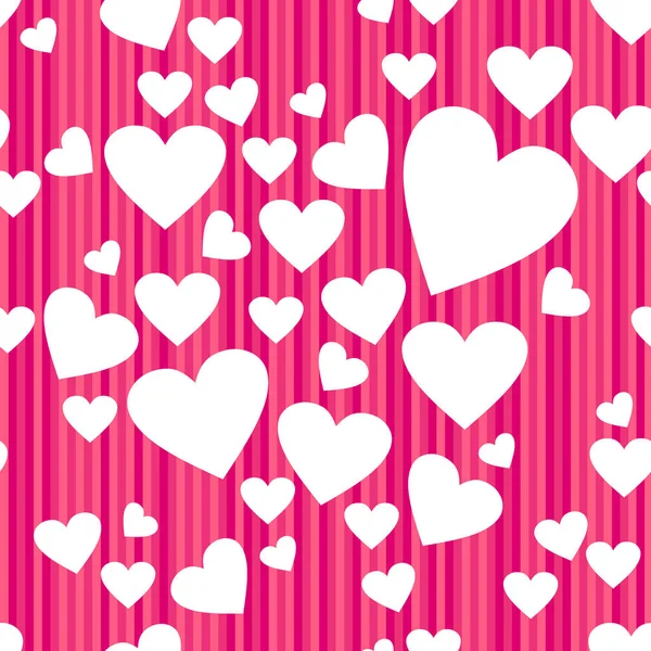 Glücklicher Valentinstag Nahtlose Muster Weiße Herzen Isoliert Auf Gestreiftem Rosa — Stockvektor