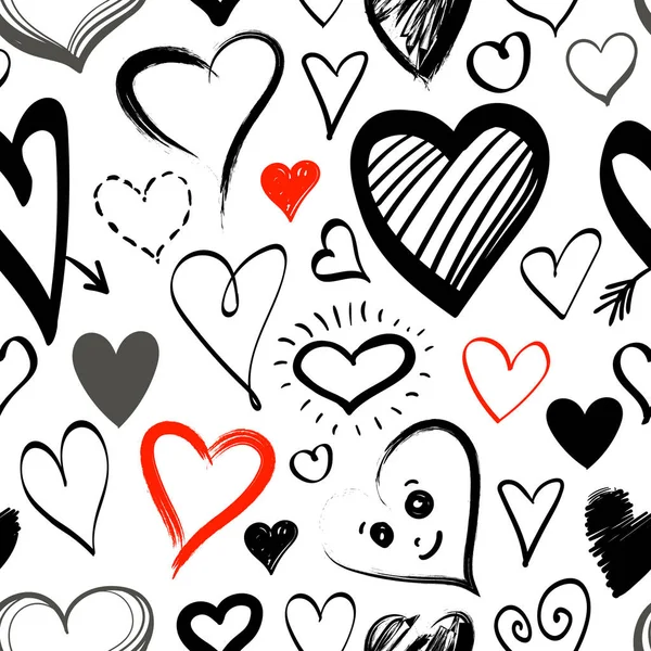 Doodle Linha Ícones Coração Sem Costura Padrão Fundo Branco Para — Vetor de Stock