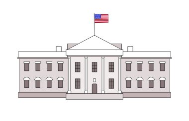 Washington DC White House building outline simple icon with USA flag on it. Vector american landmark architecture politic placard illustration clipart