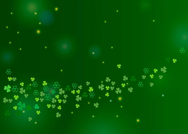 Güzel yonca yonca St Patrick's day tasarım veya tebrik kartı için arka plan bırakır. Yonca ve yeşil zemin üzerinde parıldıyor ile yatay illüstrasyon vektör