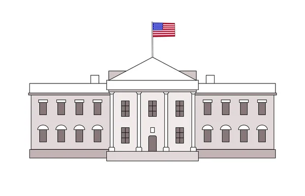 Washington Dc Beyaz Saray ABD bayrağı ile anahat basit simgesi üzerinde bina. Vektör Amerikan Simgesel Yapı mimari politik tasarlamak çizim