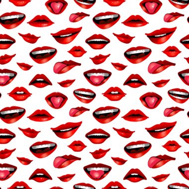 Güzellik modern gerçekçi Dikişsiz desen beyaz arka plan üzerinde izole dudaklı. Vektör karikatür çizim kız moda tasarımı için