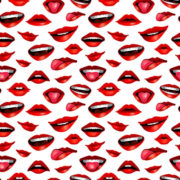 Schönheit Moderne Realistische Nahtlose Muster Mit Lippen Isoliert Auf Weißem — Stockvektor