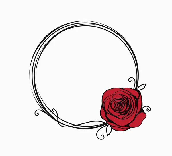 Cadre Cercle Ligne Avec Rose Rouge Tourbillons Elégante Frontière Abstraite — Image vectorielle