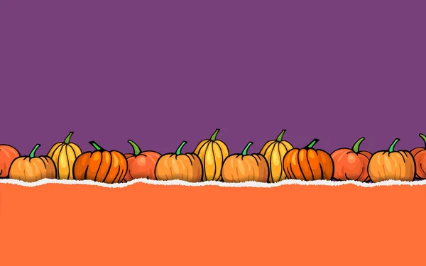 Halloween Couleur Pourpre Orange Déchiré Fond Papier Avec Bordure Citrouilles — Image vectorielle
