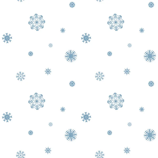 Merry Christmas Happy New Year Holiday Seamless Pattern Blue Snowflakes — Stock Vector