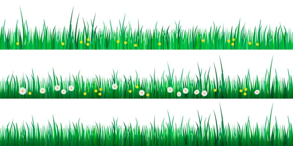 白い背景に隔離された緑の草の境界線のセット 春や夏のデザインのためのベクトルイラスト イースターグリーティングカードやバナーの装飾 — ストックベクタ