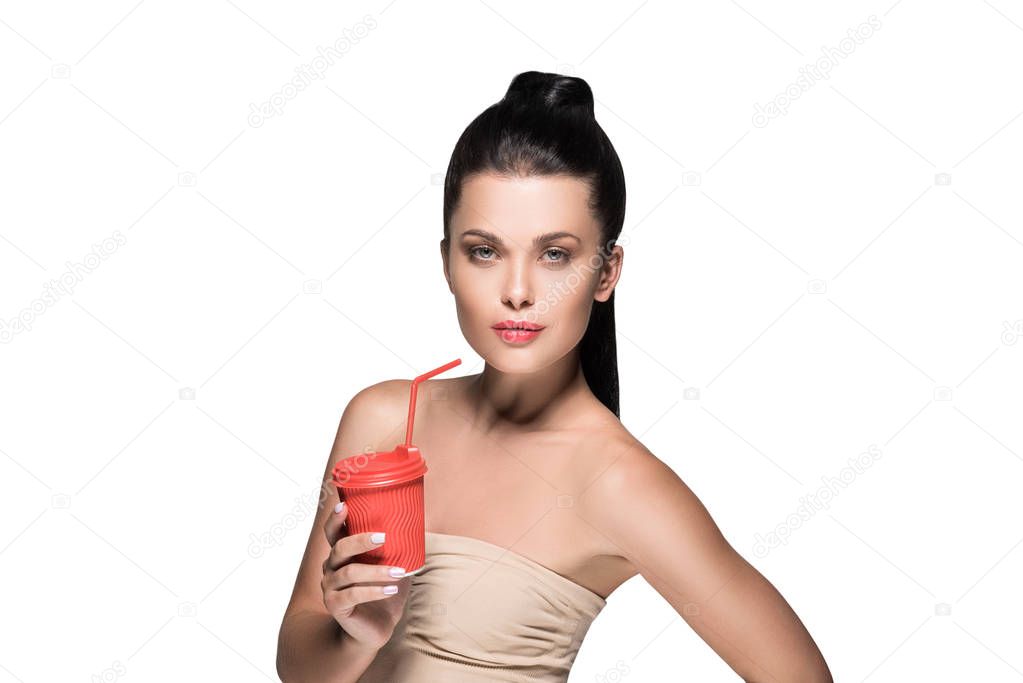 woman with disposable cup of coffee