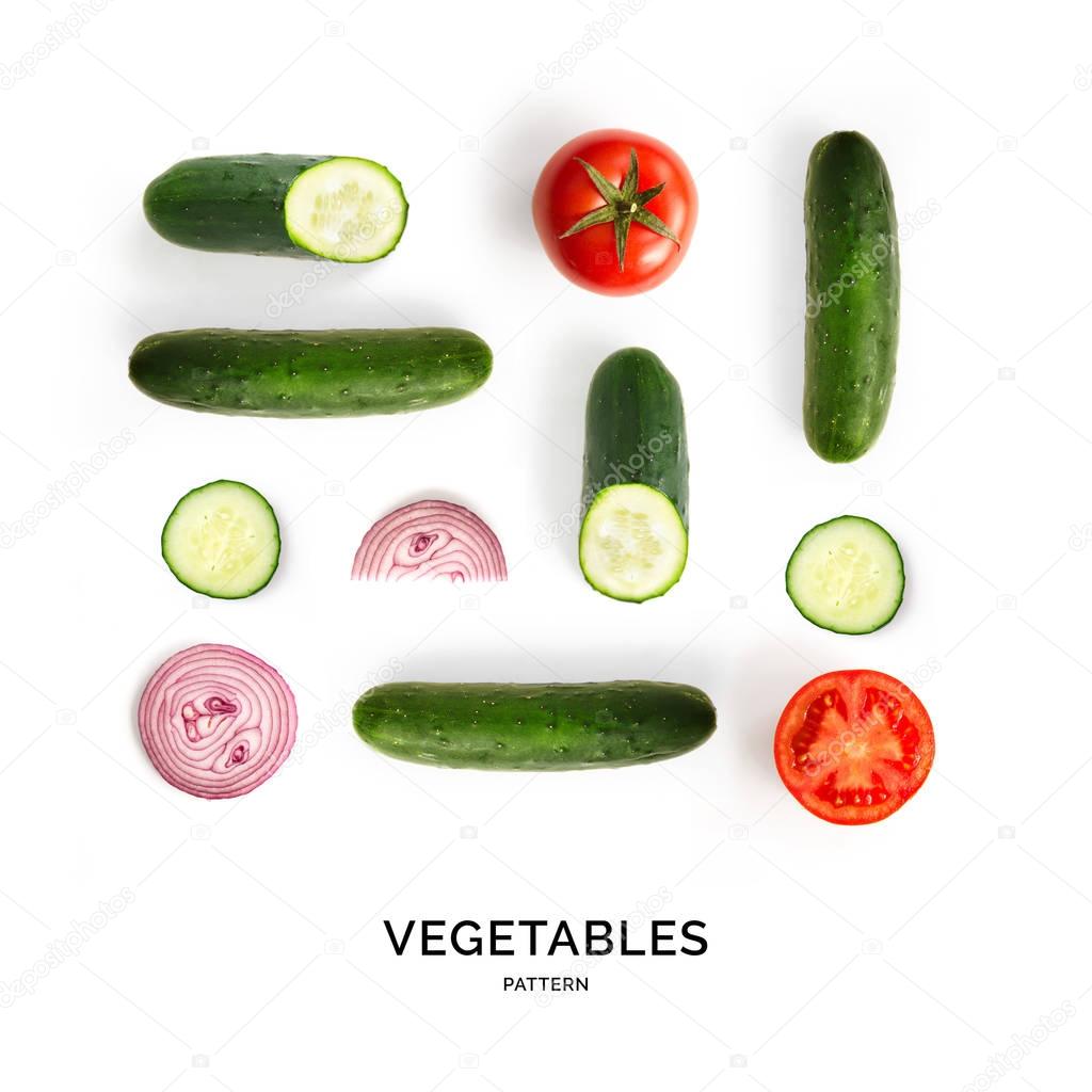 Pattern of cucumbers, tomatoes and onions