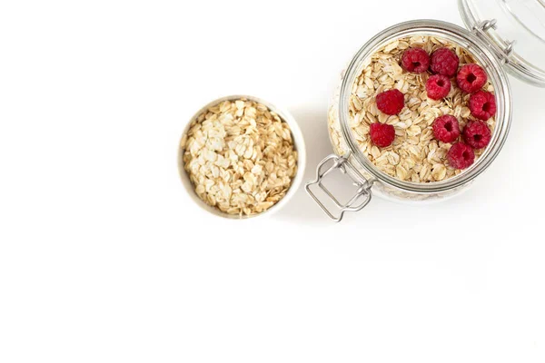 Breakfast of oatmeal with berries in a jar — Stock Photo, Image