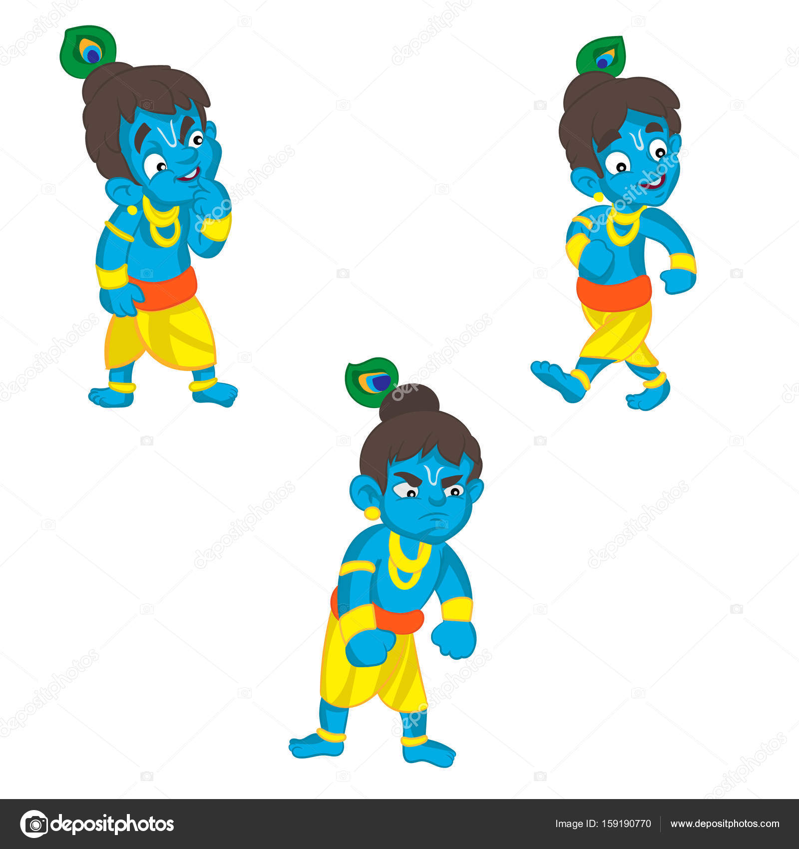 Set of little Krishna. cartoon illustration on a white background. Stock  Vector Image by ©lionimageone@ #159190770