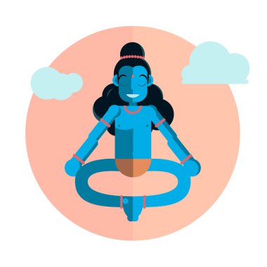 God Krishna character sitting in lotus position. Vector flat cartoon illustration clipart