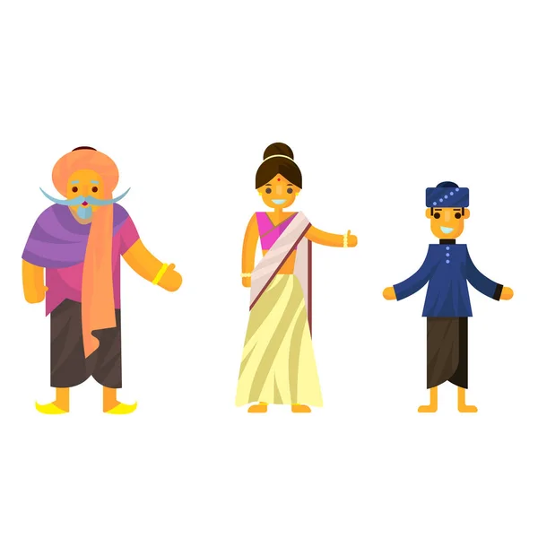 Indianerna i nationella klä en man och en kvinna i traditionell dräkt. Seriefigurer. — Stock vektor
