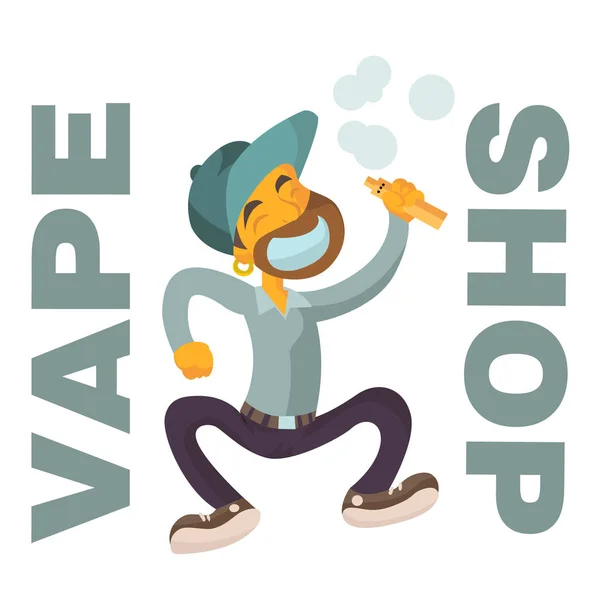 Logotipo da loja vape com o menino de caráter plano — Vetor de Stock