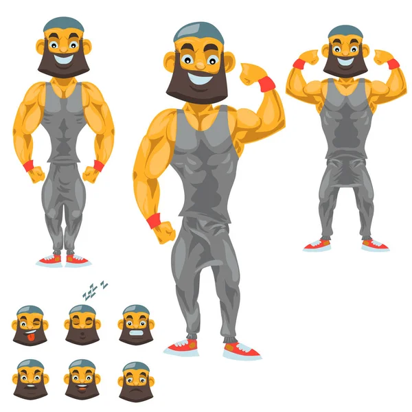 Man character for your scenes. Funny cartoon.Vector illustration isolated on white background.body-builder — Stock Vector