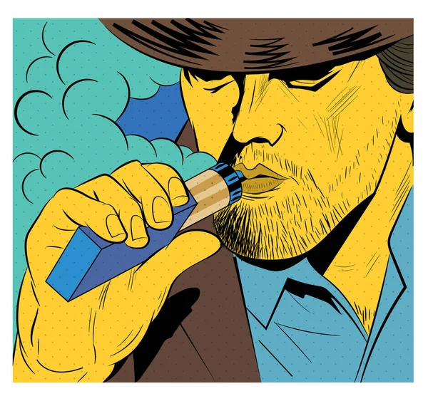 Obrázek muže v pop art komiks s elektronickou cigaretou — Stockový vektor