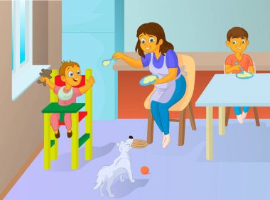 Mutfakta bebek beslenme bebek bakıcısı