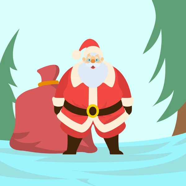 Mignon Père Noël avec un sac plein de cadeaux — Image vectorielle