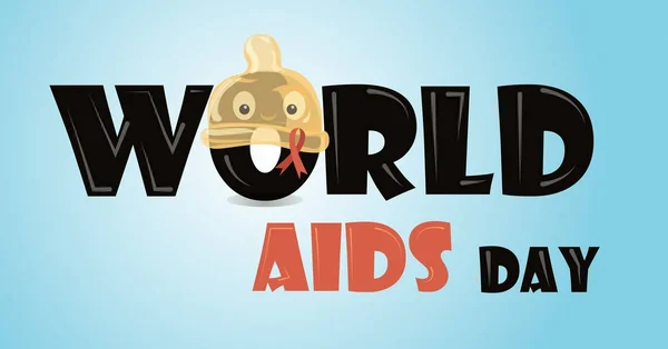 Χαριτωμένο κινούμενα προφυλακτικό με κορδέλα του aids — Διανυσματικό Αρχείο