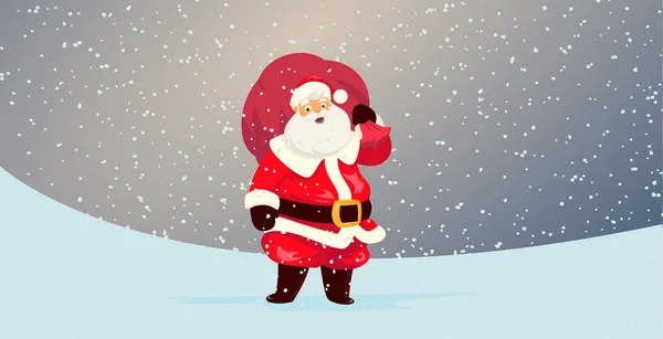 Mignon Père Noël avec un sac plein de cadeaux — Image vectorielle