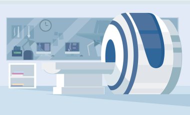 Manyetik rezonans görüntüleme makinesi beyaz arka plan üzerinde izole. Tıp ve bilim ekipman. Tıbbi Mr'ı inceden inceye gözden geçirmek