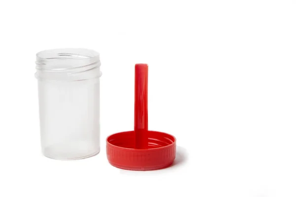 sterile plastic medical container for medical laboratory analysis isolated on the white background