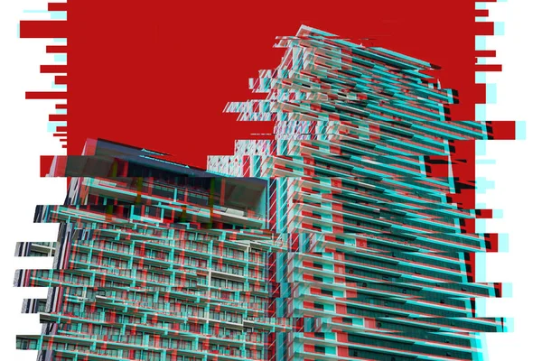 Texture of modern skyscrapers in trendy Glitch effect — Stock Photo, Image