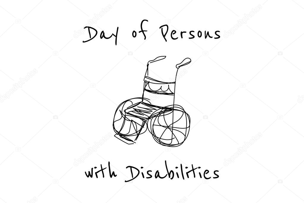 International Day of Persons with Disabilities - December 3. Single continuous line drawing. Conceptual template for banner, background, card, poster with handwriting text inscription. Vector. .