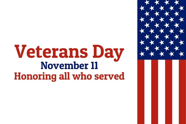 Veterans Day holiday background with national flag of the United States of America. Annual celebrated every November 11. Template for banner, card, poster. EPS10 vector illustration.