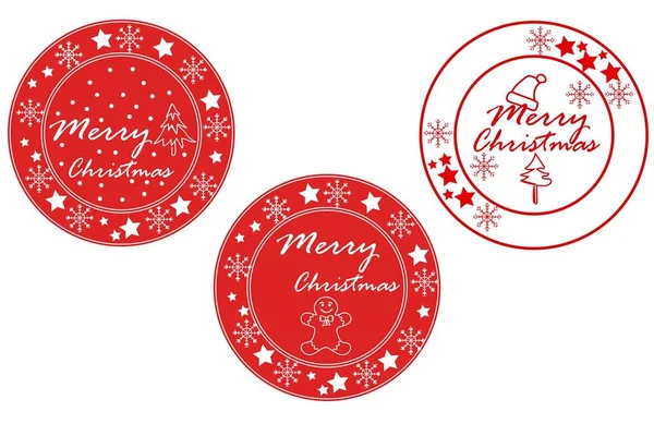 Set di Buon Natale e Felice Anno Nuovo cerchio badge, francobolli o etichette con iscrizione di testo. Raccolta di modelli per banner, biglietti di auguri, poster. Illustrazione vettoriale EPS10 . — Vettoriale Stock