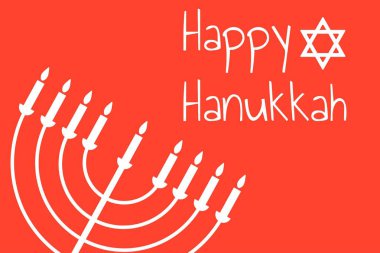 Mutlu Hanukkah - Davut Yıldızı ve Menorah ile şenlik arka planı - geleneksel şamdan. Pankart için modern minimalist şablon, yazı yazılı poster. Vektör Eps10 illüstrasyonu.