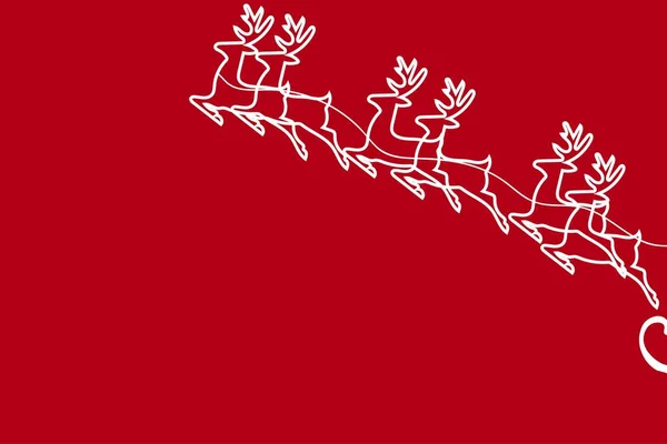Minimalistische rode kerst achtergrond met wit silhouet van Santa Claus rendieren en slee. Moderne trendy sjabloon voor banner, kaart, poster met kopieerruimte. Vector Eps10 illustratie. — Stockvector