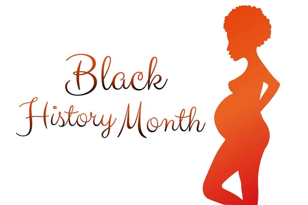 Black History Month concept με σιλουέτα εγκύου Αφρικανού και όμορφα γράμματα. Πρότυπο για φόντο, banner, κάρτα, αφίσα με επιγραφή κειμένου. Εικονογράφηση διανύσματος Eps10. — Διανυσματικό Αρχείο