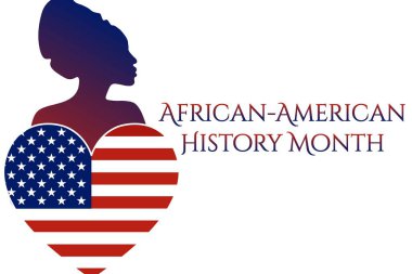 Afro-Amerikan ya da Siyahi Tarihi Ayı konsepti Afro-Amerikan kadın silueti. Vatansever şablon, afiş, kart, yazılı poster. Vektör Eps10 illüstrasyonu.