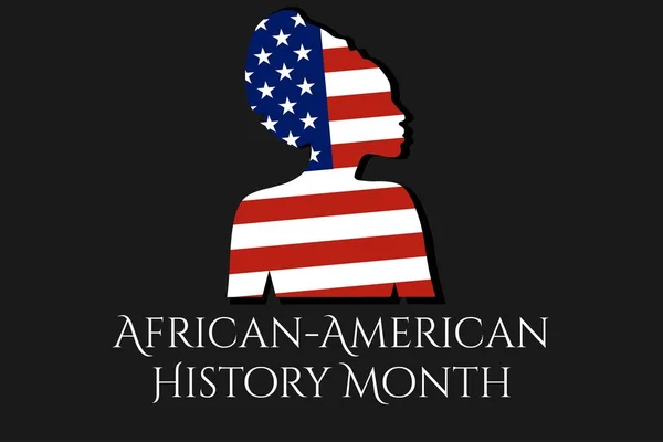 Αφρο-αμερικανική ή Black History Month έννοια με σιλουέτα της Αφρο-αμερικανικής γυναίκας. Πατριωτικό πρότυπο για φόντο, πανό, κάρτα, αφίσα με επιγραφή κειμένου. Εικονογράφηση διανύσματος Eps10. — Διανυσματικό Αρχείο