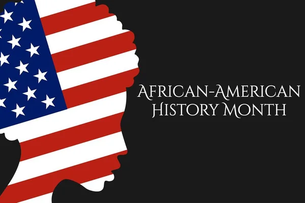 Afrikanisch-amerikanische oder schwarze Geschichtsmonate mit Silhouette einer afrikanisch-amerikanischen Frau. Patriotische Vorlage für Hintergrund, Banner, Karte, Plakat mit Textinschrift. Vektor eps10 Abbildung. — Stockvektor