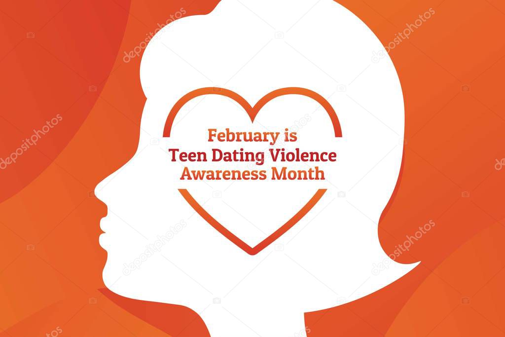 Concept of Teen Dating Violence Awareness Month, February. Silhouette of young girl. Template for background, banner, card, poster with text inscription. Vector EPS10 illustration