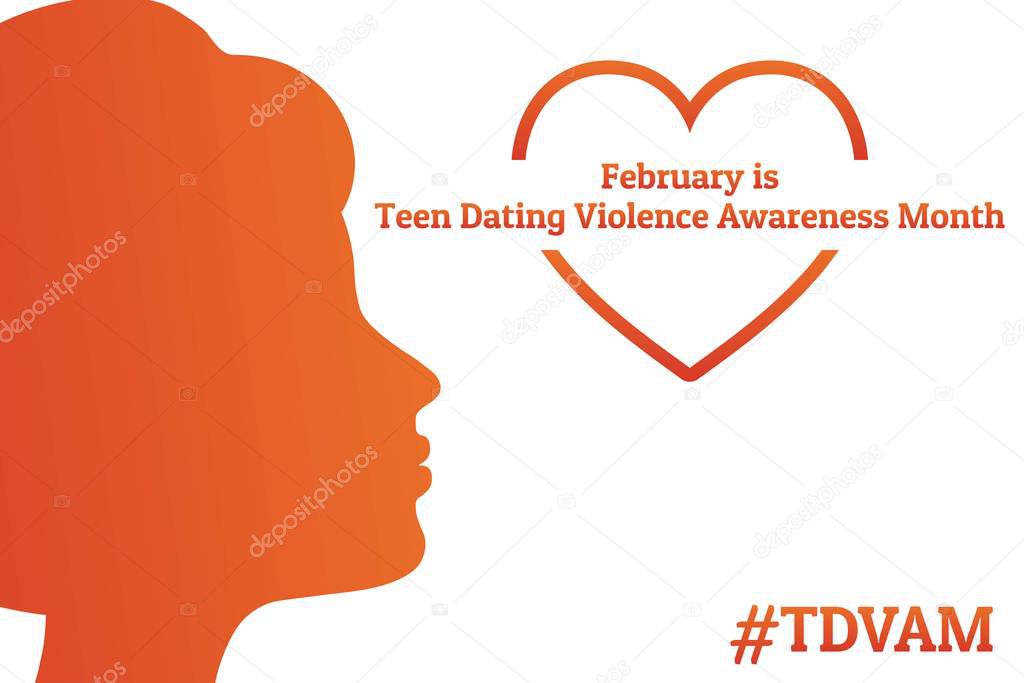 Concept of Teen Dating Violence Awareness Month, February. Silhouette of young girl. Template for background, banner, card, poster with text inscription. Vector EPS10 illustration