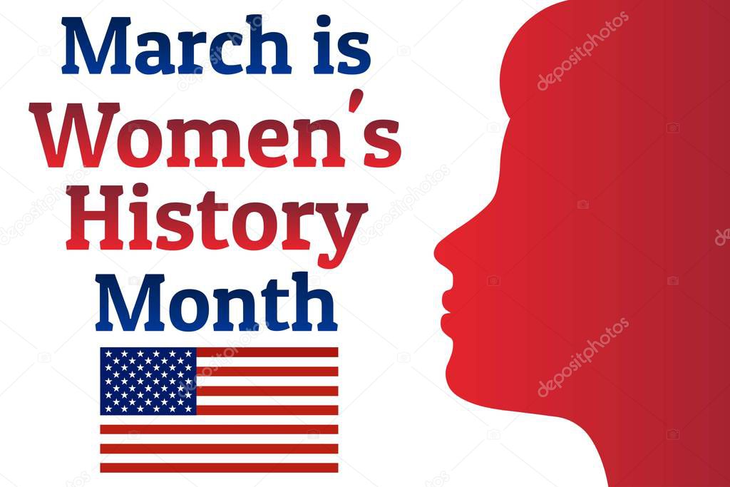 Concept of Womens History Month. Template for background, banner, card, poster with text inscription. Vector EPS10 illustration.