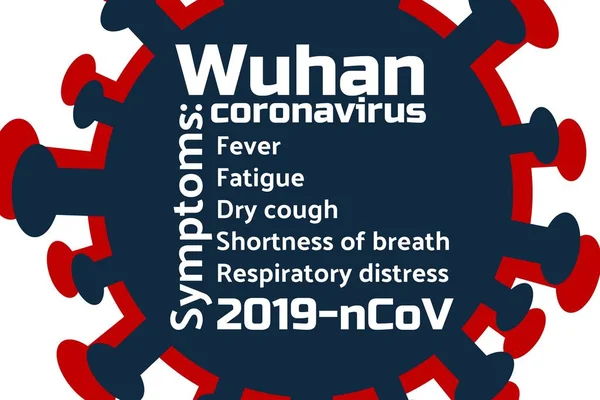 Síntomas del coronavirus de Wuhan 2019-nCoV concepto. Virus chino. Plantilla para fondo, banner, póster con inscripción de texto. Ilustración del vector EPS10 . — Vector de stock