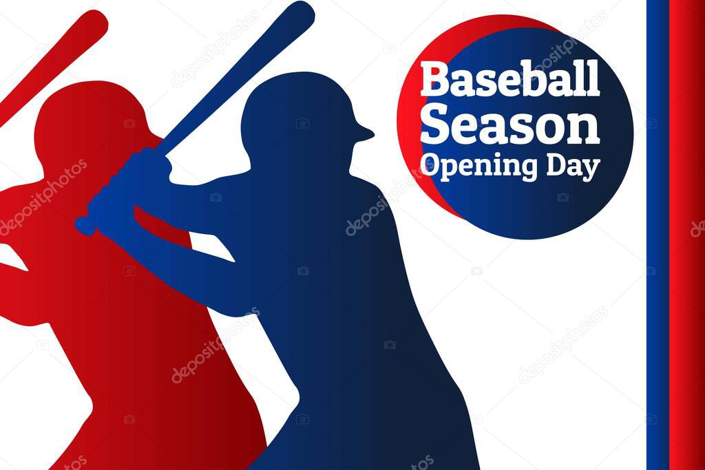 Baseball season opening day holiday concept. Template for background, banner, card, poster with text inscription. Vector EPS10 illustration.