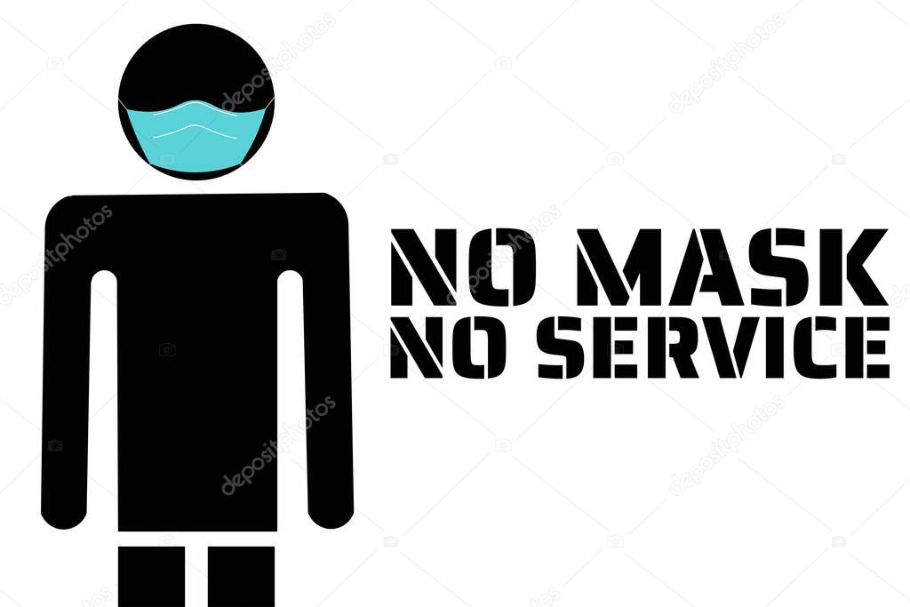 No face mask, no service. Novel Coronavirus COVID-19 or 2019-nCoV. Template for sign, background, banner, poster. Vector EPS10 illustration.