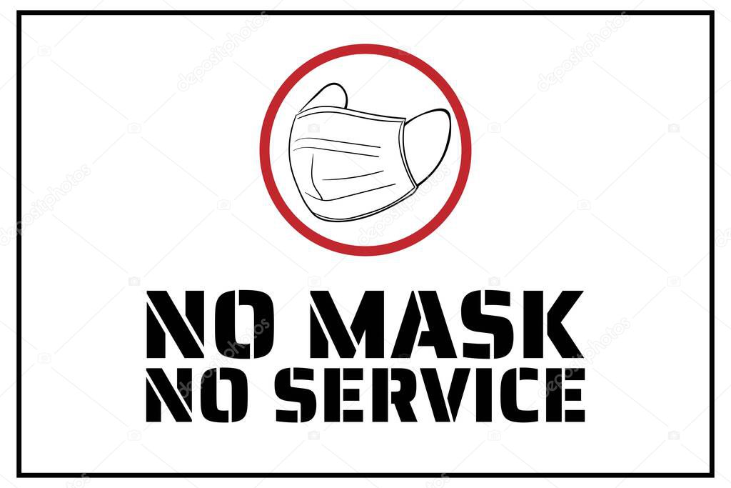 No face mask, no service. Novel Coronavirus COVID-19 or 2019-nCoV. Template for sign, background, banner, poster. Vector EPS10 illustration.