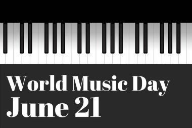 Dünya Müzik Günü. 21 Haziran. Tatil konsepti. Arkaplan, afiş, kart, yazılı poster şablonu. Vektör EPS10 illüstrasyonu.