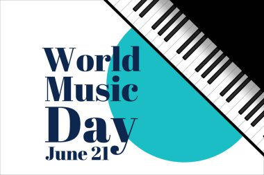 Dünya Müzik Günü. 21 Haziran. Tatil konsepti. Arkaplan, afiş, kart, yazılı poster şablonu. Vektör EPS10 illüstrasyonu.